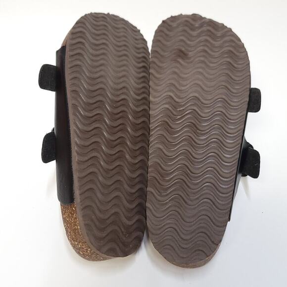 Time & Tru Black Sandals Size 9.5 Faux Leather Adjustable Buckle Slip-On Slide - Picture 3 of 12